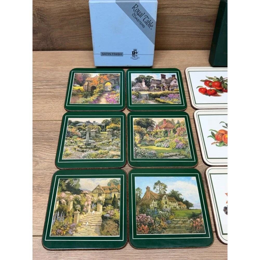 Royal Table Cottage Garden & Classic Fruit Coaster Sets Satin Finish Cork Back